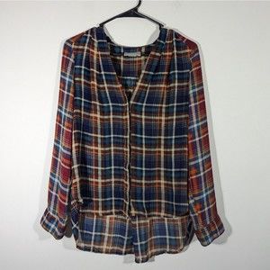 Maeve by Anthropologie Plaid Pane Sheer Blouse Women's Size‎ XS